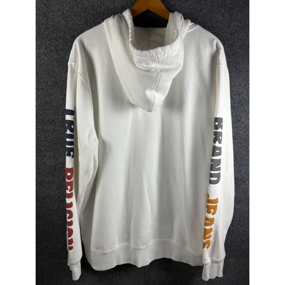 True Religion Mens White Graphic Sleeve Full Zip Hoodie Sweatshirt 2XL